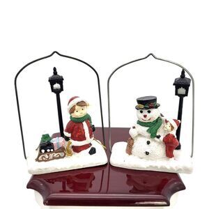 2 Vtg Santas World Kurt Adler Ornaments Boy Pulling Sled Snowman Child Lamppost